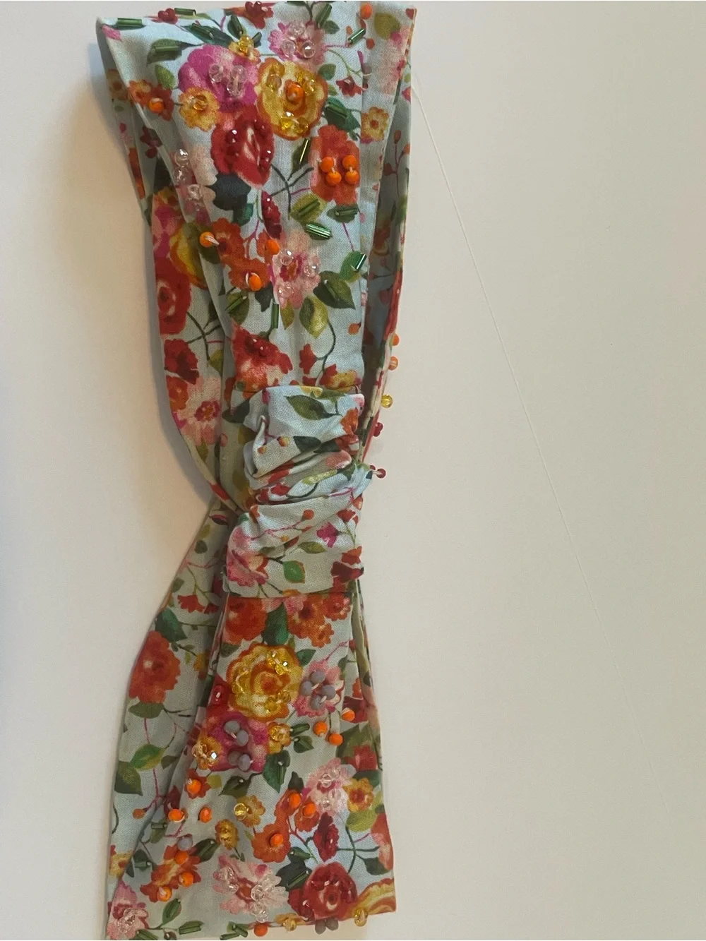 Josefina by Vero Solis Floral Beaded Knotted Headband Turban Blue